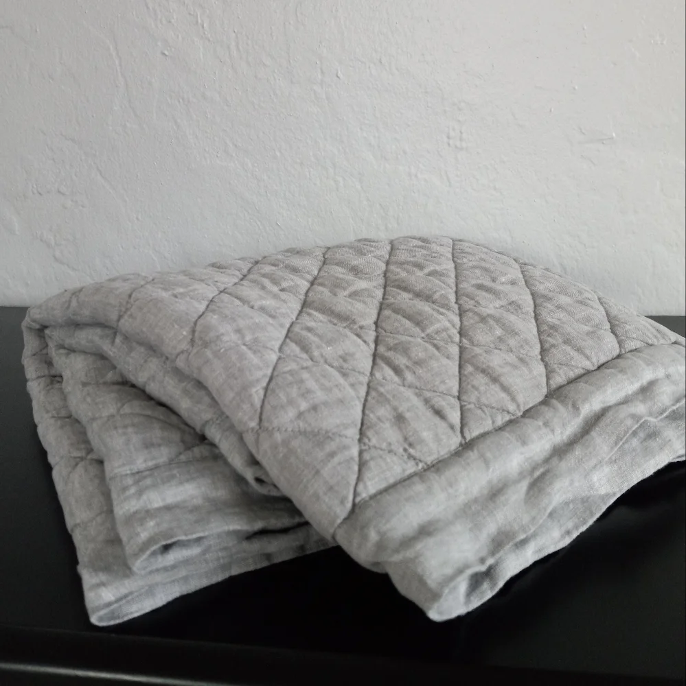 Pottery Barn Belgian Flax Linen Diamond Quilted Shams In Flagstone